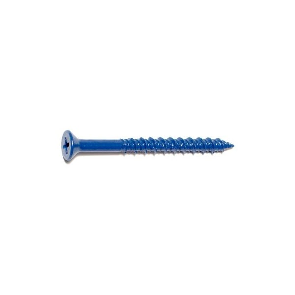 Masonry Screw, 3/16" Dia., Flat, 2 1/4 in L, Steel Blue Ruspert, 100 PK